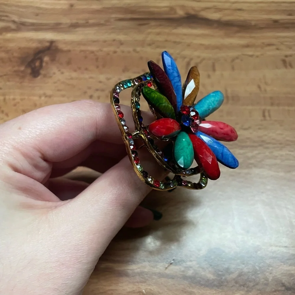 Huge Multicolored Flower Statement Ring